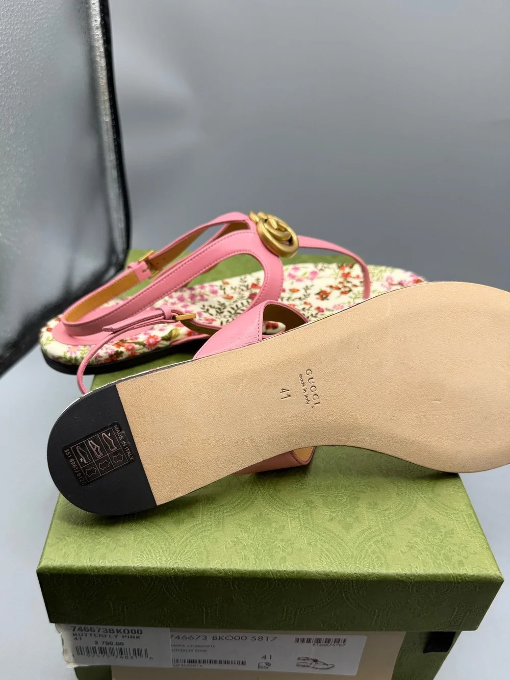 Gucci Pink Floral GG Thong Sandals